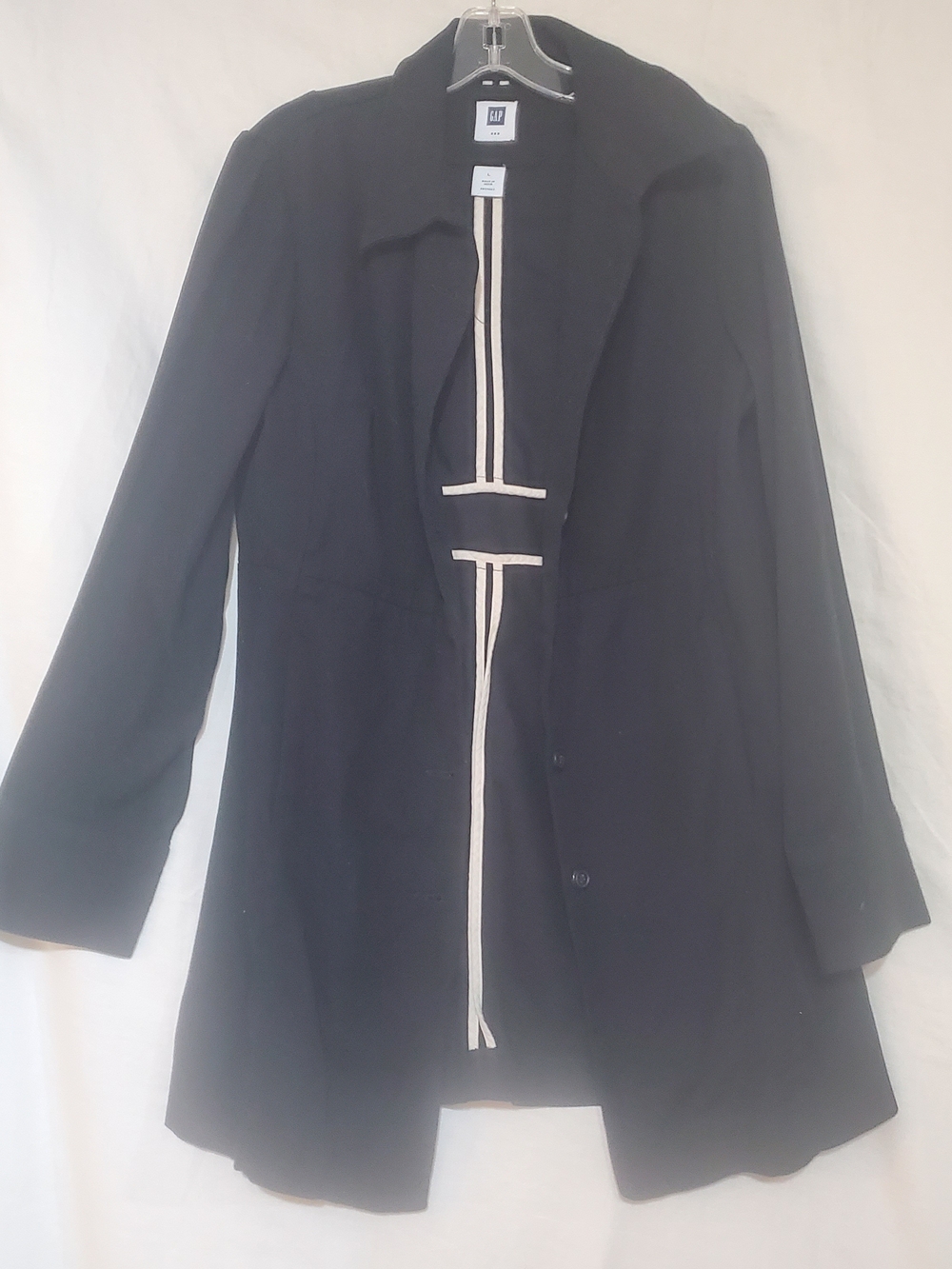 GAP Women's Black Long Coat with Contrast Trim
